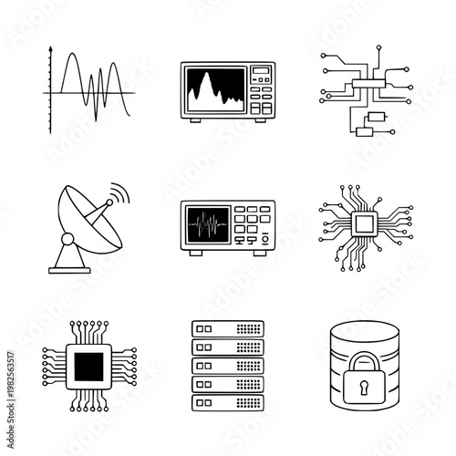 Electronic devices and components icons Vector, illustration