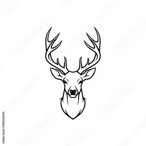 A deer with large antlers on its head Vector, illustration