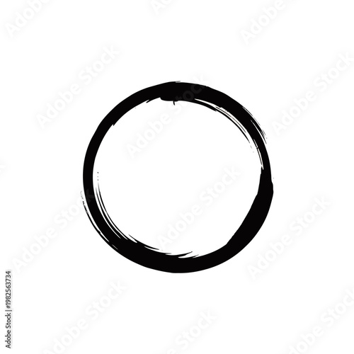 A hand-drawn black brushstroke circle on a white background, symbolizing completeness or emptiness.