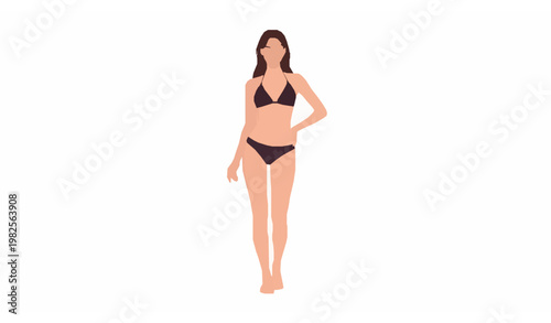 Beautiful young woman in bikini flat vector illustration isolated on white background fashion model beauty concept with copy space