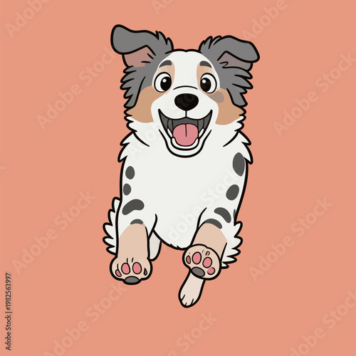 Happy Cartoon Australian Shepherd Dog