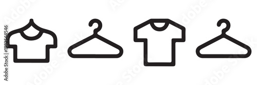 Vector illustration of tshirt on hanger icon set, clothing store sign, vector illustration