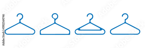 Clothes hanger outline icon set vector, wardrobe hanger symbols collection, minimal line icons for clothing storage, retail display and laundry concepts, clean UI design