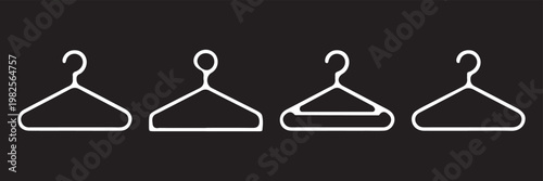 Clothes hanger outline icon set vector, wardrobe hanger symbols collection, minimal line icons for clothing storage, retail display and laundry concepts, clean UI design