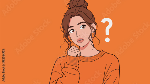 Confused Woman with Bun Hairstyle and Question Mark