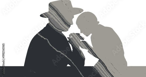 Man in Hat Smoking with Shadow Silhouette