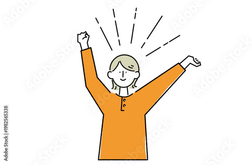 爽快感と活力に満ち溢れる女性の線画イラスト