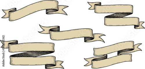 Vintage Ribbons Floating on White Background