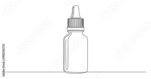 Minimalist continuous line art of a dropper bottle, suitable for cosmetic packaging design, essential oil product branding, and medicine or wellness industry promotional materials