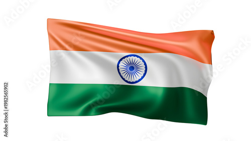 Foto Realistic indian national flag waving 3d render with ashoka chakra on fabric tex
