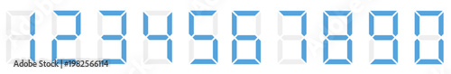 シンプルで視認性の高い青色デジタルセグメント数字セット・時計やカウンター表示に最適なミニマルデザイン素材