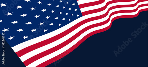 風になびくようなダイナミックなアメリカ国旗デザイン、独立記念日や国際イベントに使えるシンプルで力強い背景イラスト
