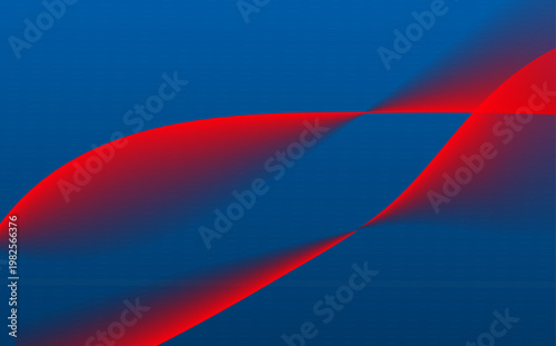 未来的なテクノロジーを感じさせるブルー背景に流れるレッドグラデーションの抽象ウェーブデザイン、デジタル表現に最適な背景素材