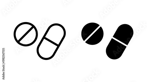 Pills icon set vector. capsule icon. Drug sign and symbol