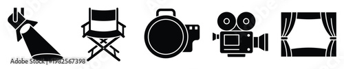 Iconic film and cinema symbols representing movie production, theater performances, and entertainment industry concepts suitable for various media projects