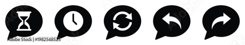 Modern user interface icons set for time management, refresh actions, and message communication for web and mobile app graphic design