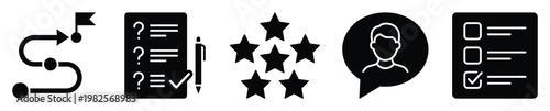 Business process roadmap evaluation survey and feedback rating user interaction checklist icons for corporate management applications