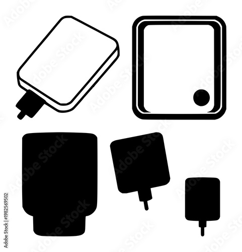 Digital blood pressure cuff set with solid black icon on white background featuring medical, healthcare, illustration with vector and iconography