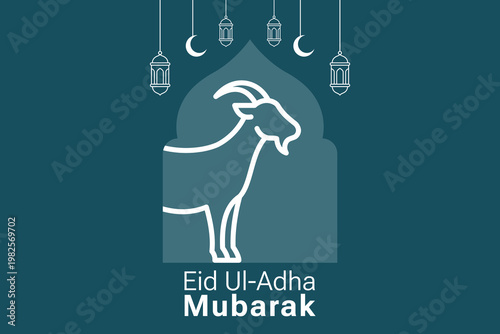 Eid Ul-Adha Mubarak Teal Poster with Goat and Lantern