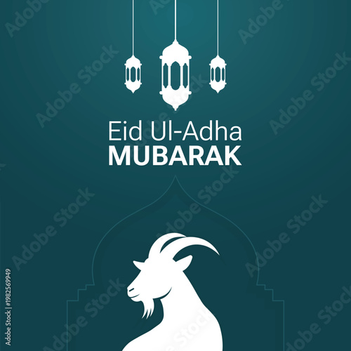 Eid Ul-Adha Mubarak Dark Banner with Goat and Moon