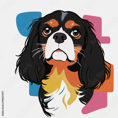 Cavalier King Charles Spaniel Illustration in Pop Art Style