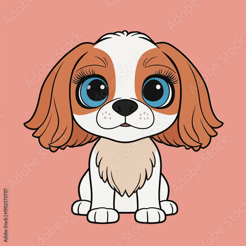 Cute Cavalier King Charles Spaniel Puppy Illustration
