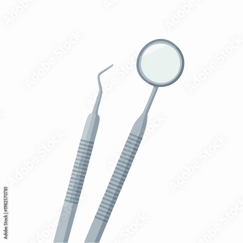 Dental explorer and mirror tools illustration for dentistry