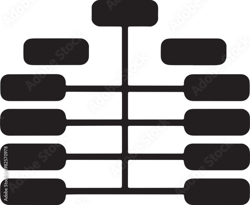 Hierarchical Organization Chart Diagram with Rectangular Nodes and Vertical Connecting Lines