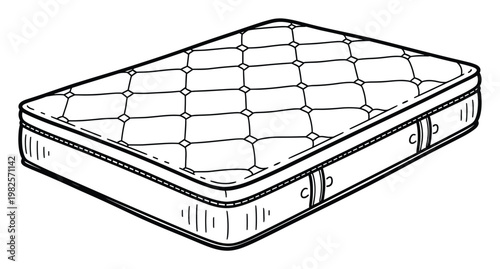 Outline drawing of a comfortable mattress with quilted top and handles, perfect for depicting bedding, sleep, or furniture concepts in various design projects and publications.