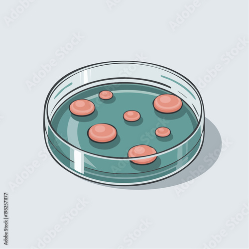 Petri dish with pink bacterial colonies in green agar gel culture