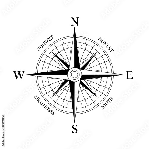 A black and white compass with a grid pattern Vector, illustration