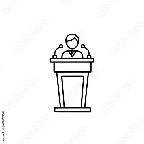 A man in a suit speaking at a podium Vector, illustration