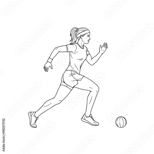 A woman runs with a tennis ball Vector, illustration
