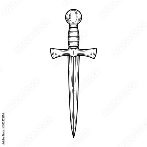 A medieval dagger with a round pommel and a cruciform hilt Vector, illustration