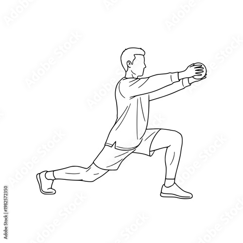 Man in a lunge position throwing a medicine ball Vector, illustration