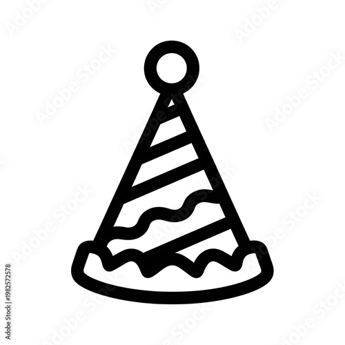 A fun black outline party hat with decorative stripes and wavy patterns.
