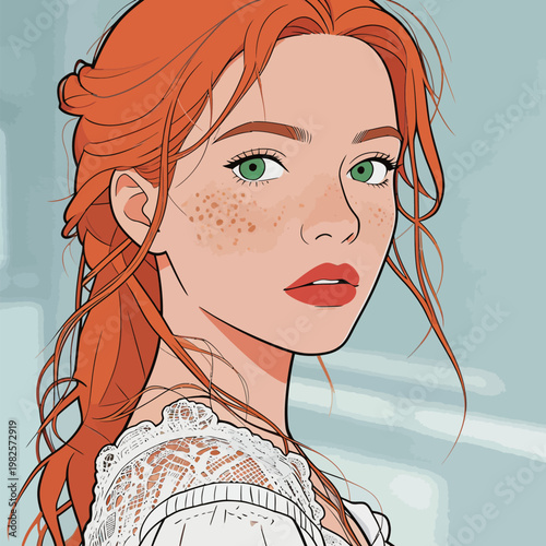 Illustration of Red - Haired Woman with Freckles