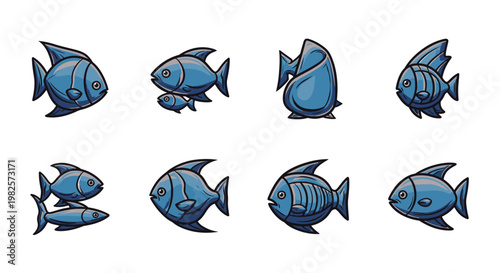 Blue Fish Swimming in Various Directions.