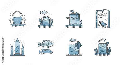 Bottles with water and fish.