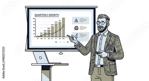 Businessman presenting data on screen.
