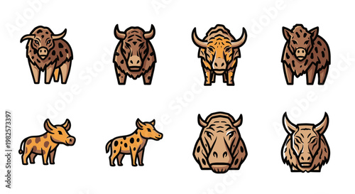 Cartoon bison and yak illustrations.