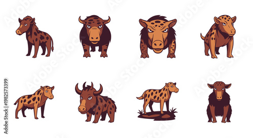 Cartoony animals with spotted fur standing.