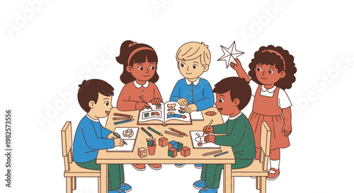 Children sitting at a table together.