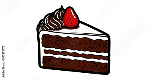 Chocolate cake slice with strawberry.