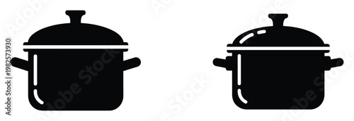 Stylized cooking pot icon representing kitchenware and food preparation, perfect for culinary websites, restaurant menus, or kitchenrelated graphic design projects