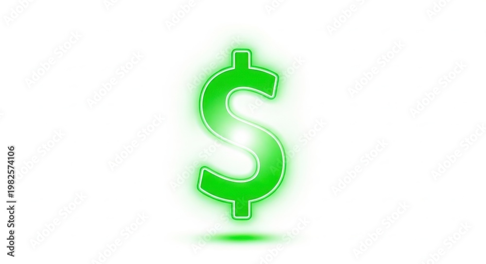 Fototapeta premium A bright green dollar sign symbol on a white background