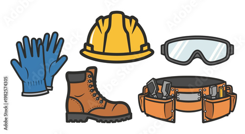 Construction worker safety gear equipment.