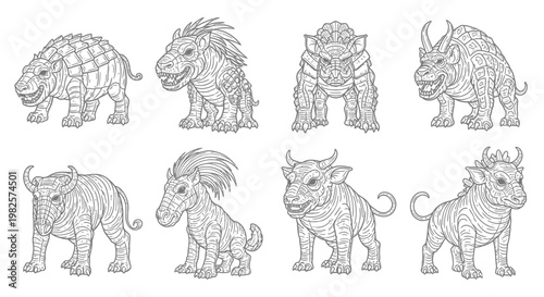 Detailed drawings of various animal species.