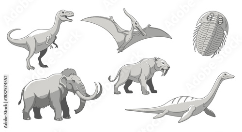 Dinosaur and prehistoric animal illustrations.