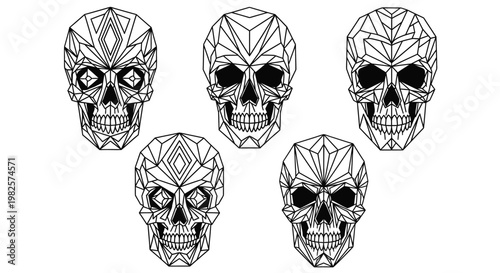 Detailed Skull Designs with Geometric Patterns.
